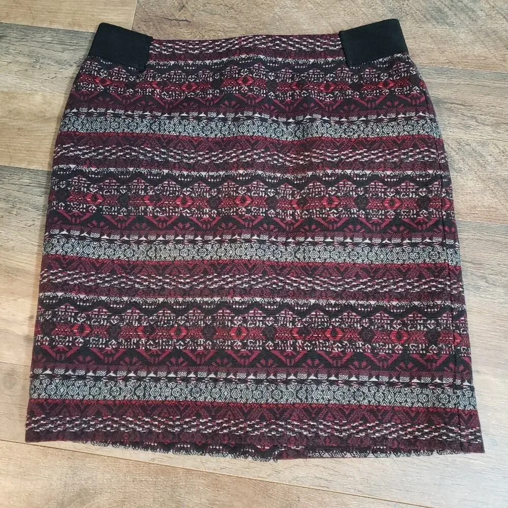 J. Jill Striped‎ Aztec Tribal Straight Zipper Textured Pencil Midi Skirt